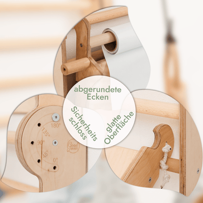 8in1 Kletterwand Indoor - Sprossenwand mit Rutsche, Turnset & Maltafel (Beige)