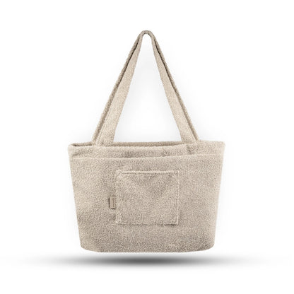 Mom Bag Bouclé Creme - Großer Teddy-Shopper für den Kinderwagen