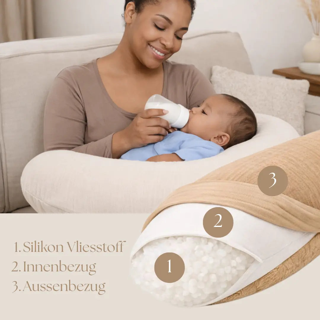 Stillkissen U-Form Musselin - Ergonomisches Schwangerschafts- & Stillkissen mit abnehmbarem Bezug