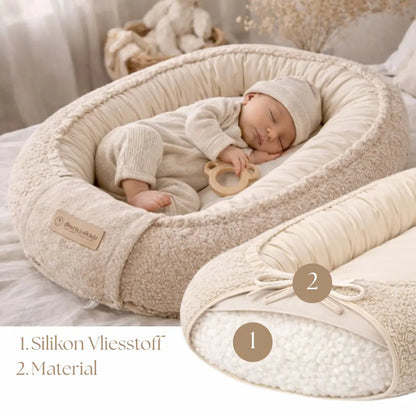 Babynest Bouclé Beige - Mitwachsendes Kuschelnest aus weichem Teddystoff