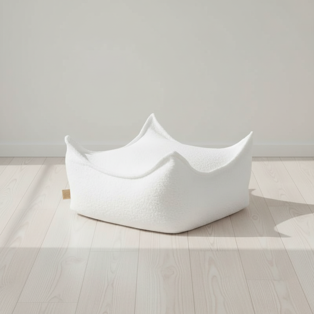 MeowBaby Sitzpouf Quadratisch Bouclé Creme-Weiss