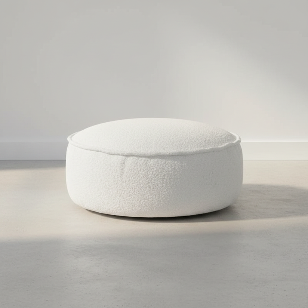 MeowBaby Sitzpouf Rund Bouclé Creme-Weiss