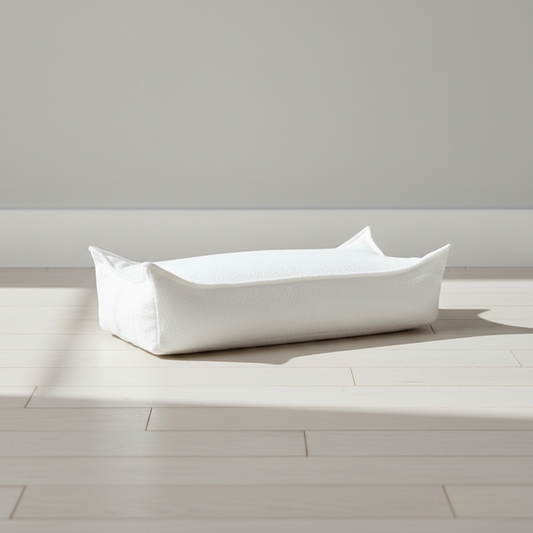 MeowBaby Sitzpouf Rechteckig Bouclé Creme-Weiss