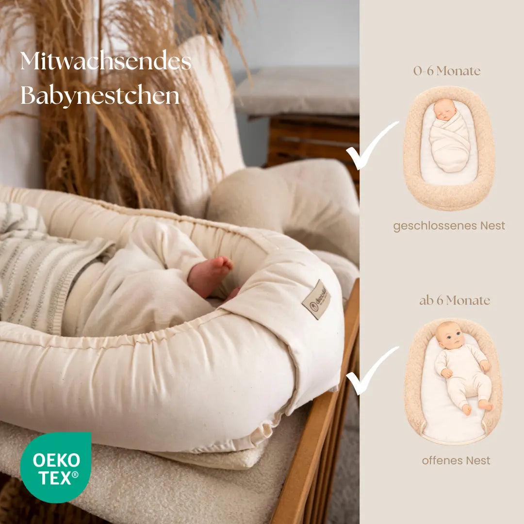 Babynest Bio-Baumwolle - Mitwachsendes Kuschelnest aus reiner Naturbaumwolle