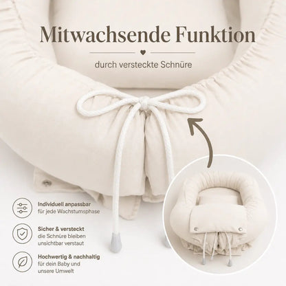 Babynest Bio-Baumwolle - Mitwachsendes Kuschelnest aus reiner Naturbaumwolle