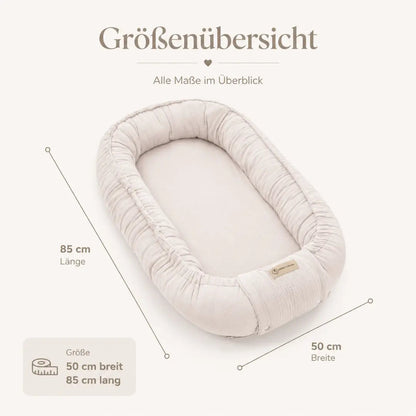 Babynest Musselin Beige - Mitwachsendes Kuschelnest aus atmungsaktivem Musselin
