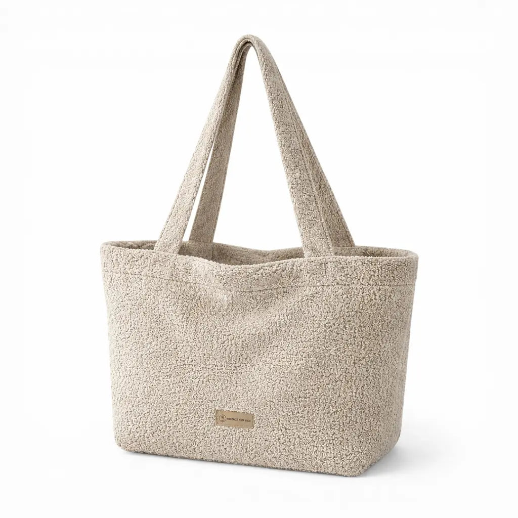 Mom Bag Bouclé Creme - Großer Teddy-Shopper für den Kinderwagen