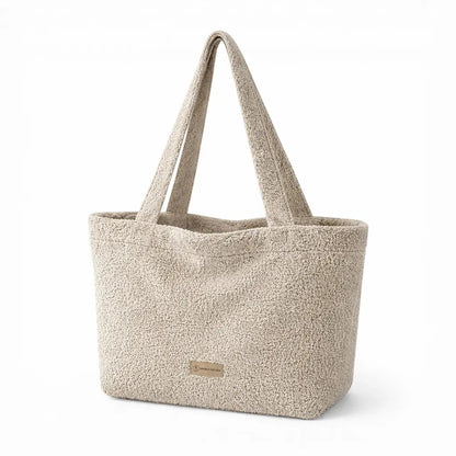 Mom Bag Bouclé Creme - Großer Teddy-Shopper für den Kinderwagen