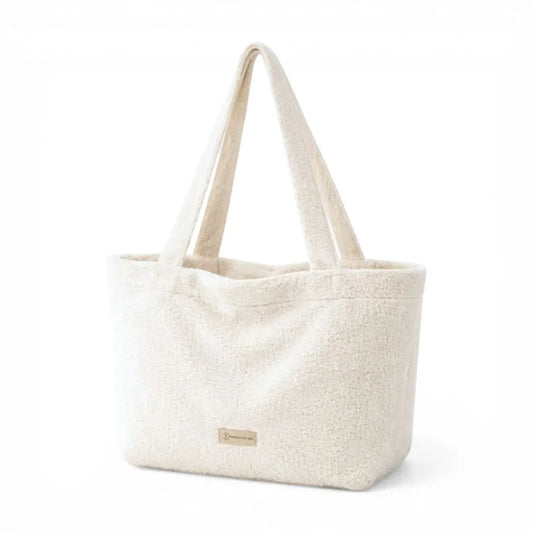 Mom Bag Bouclé Creme - Großer Teddy-Shopper für den Kinderwagen