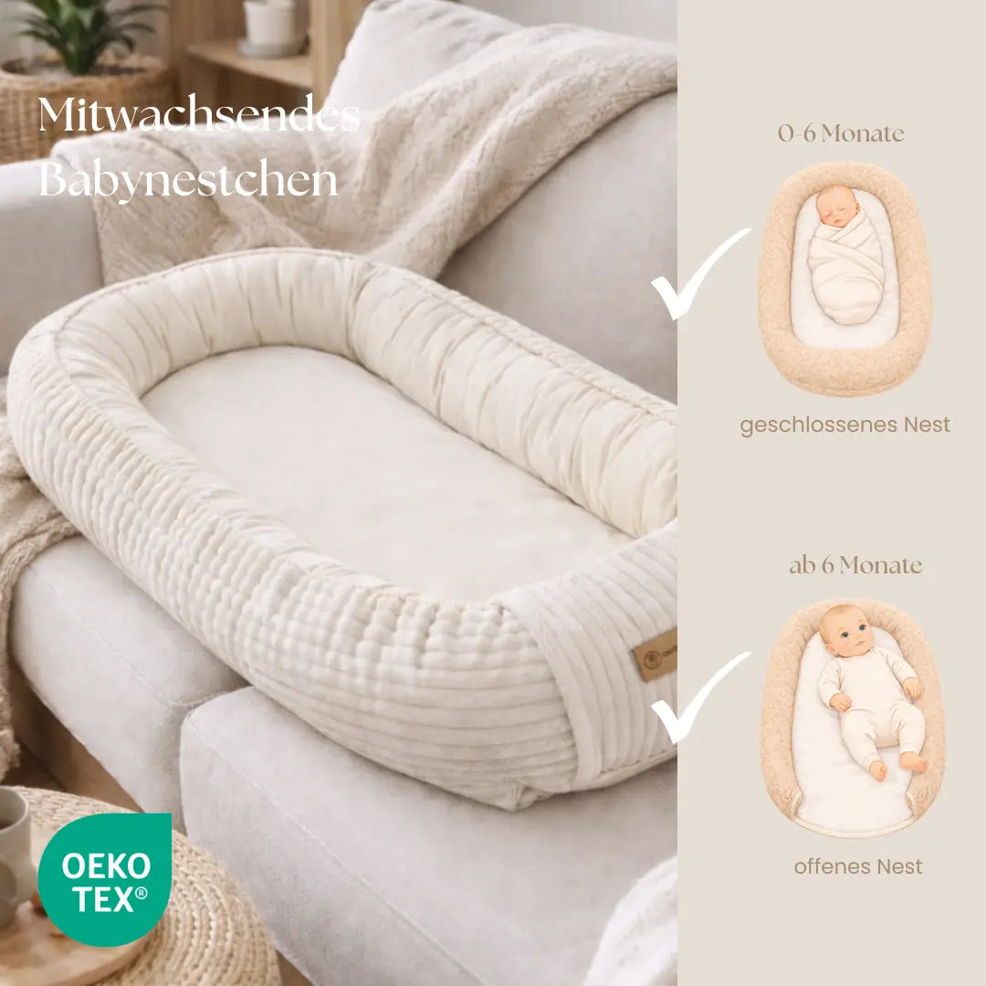 Babynest Cord creme - Mitwachsendes Kuschelnestchen & Reisebett ab Geburt