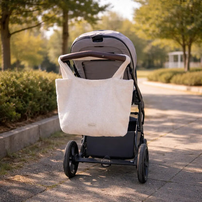 Mom Bag Bouclé Creme - Großer Teddy-Shopper für den Kinderwagen