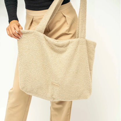 Mom Bag Bouclé Creme - Großer Teddy-Shopper für den Kinderwagen
