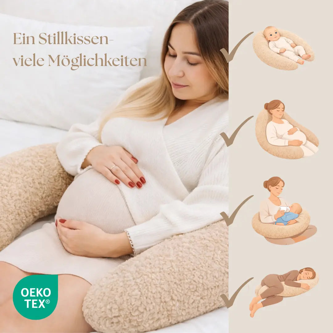 Stillkissen Bouclé XXL - Ergonomisches Still- & Schwangerschaftskissen im Teddy-Look