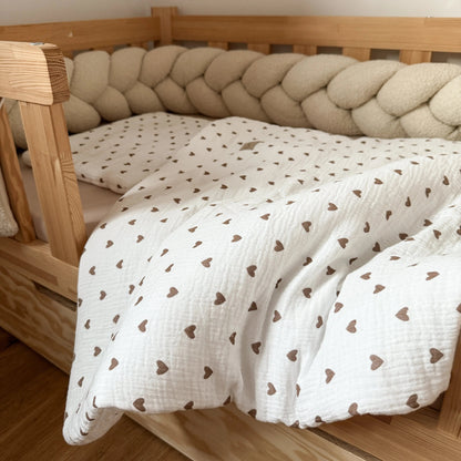 Kinderbettwäsche Musselin Herzen - 2.5 TOG Bettwäsche-Set mit Kissen & Decke