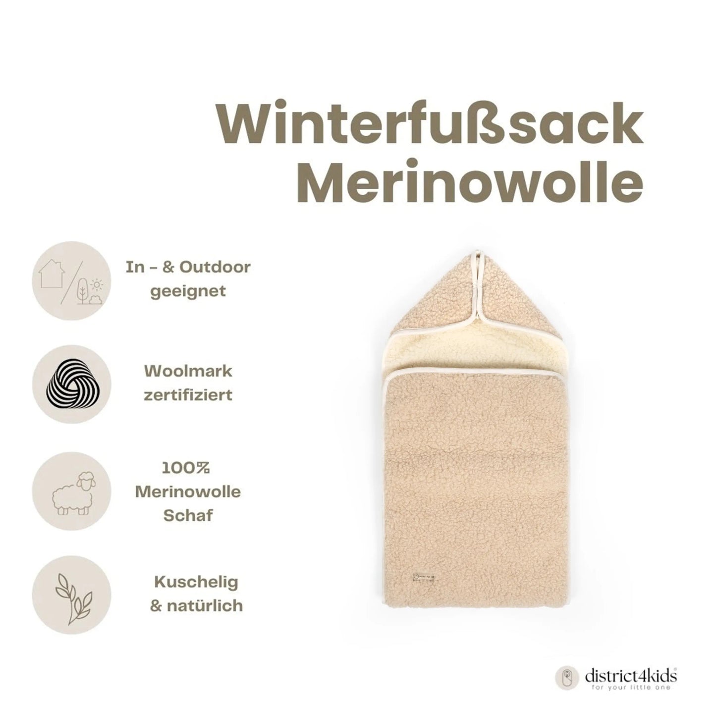 Winterfußsack Merino - Kuschelwarmer Fußsack aus 100% Merinowolle für die Babywanne