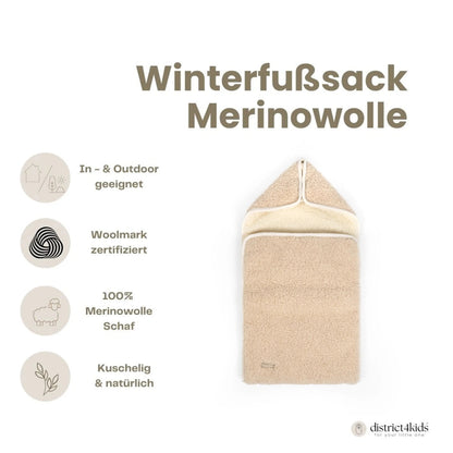 Winterfußsack Merino - Kuschelwarmer Fußsack aus 100% Merinowolle für die Babywanne