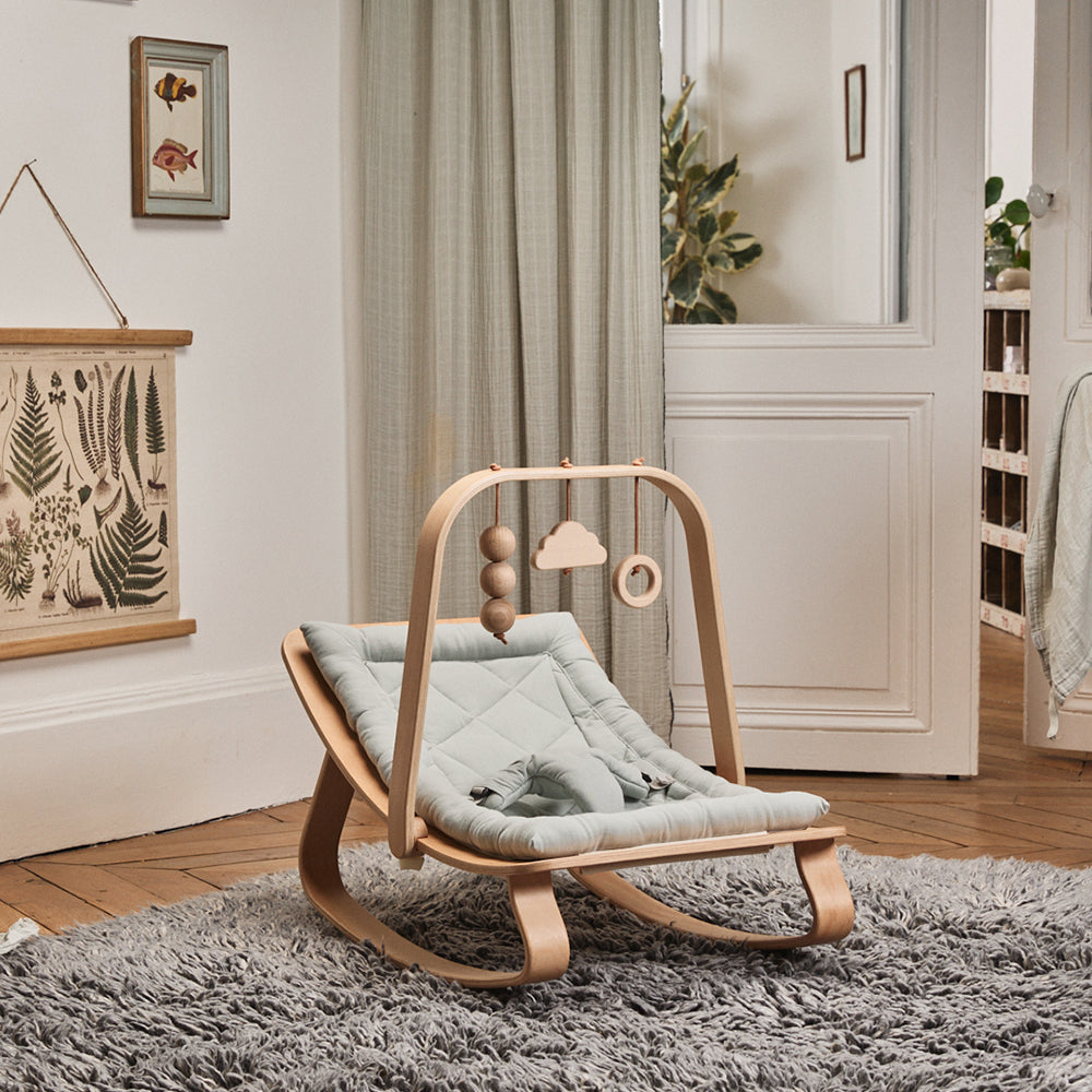 LEVO Design-Babywippe – Wippe aus Echtholz (Bio-Baumwolle)