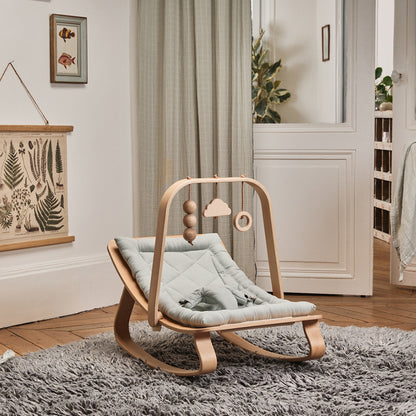 LEVO Design-Babywippe – Wippe aus Echtholz (Bio-Baumwolle)