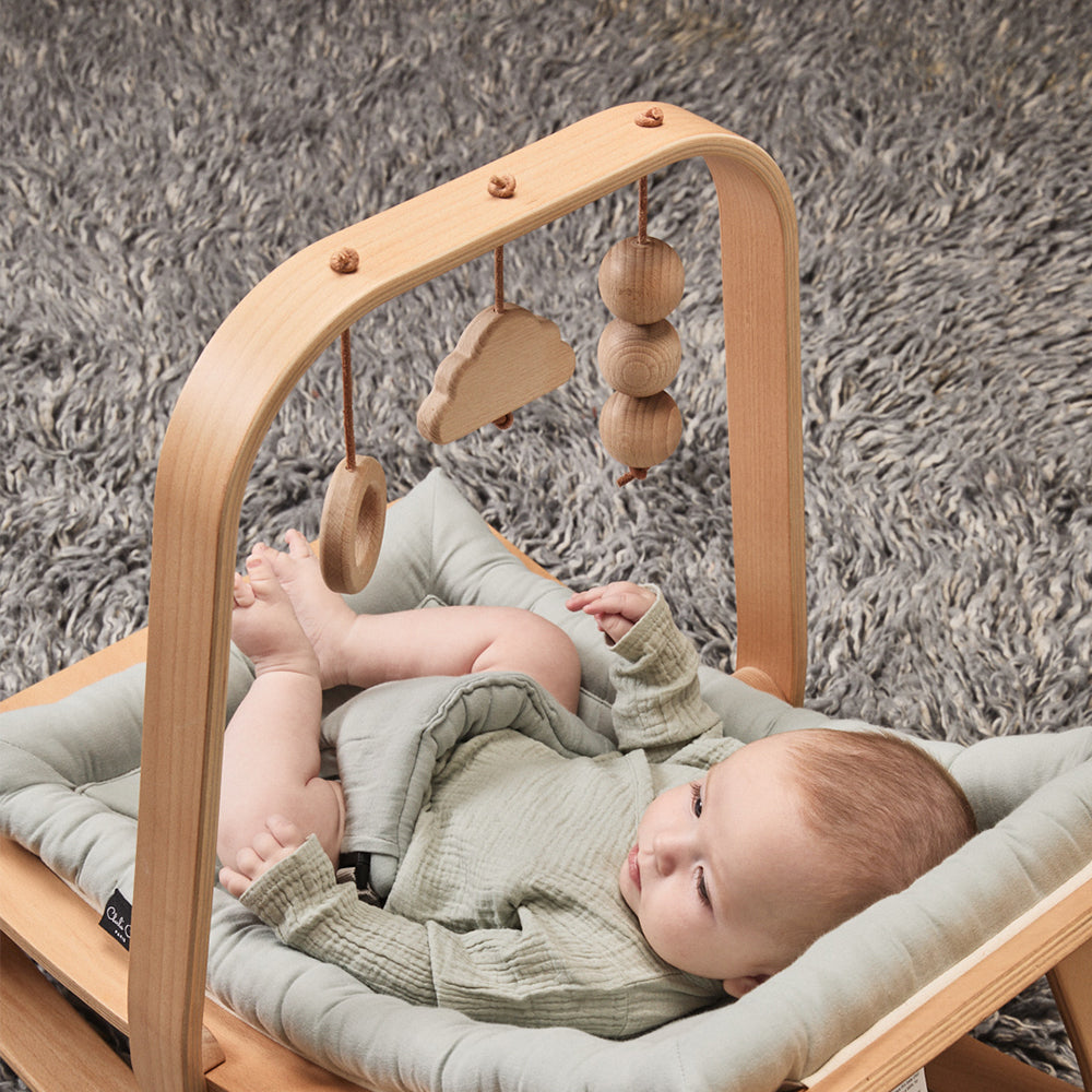 LEVO Design-Babywippe – Wippe aus Echtholz (Bio-Baumwolle)