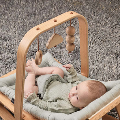 LEVO Design-Babywippe – Wippe aus Echtholz (Bio-Baumwolle)