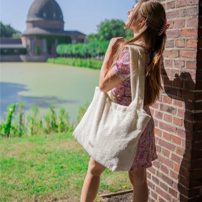 Mom Bag Bouclé Creme - Großer Teddy-Shopper für den Kinderwagen