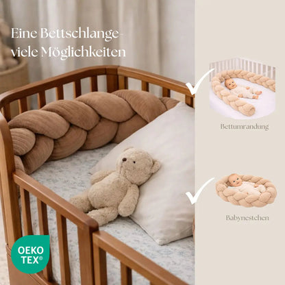 Bettschlange Musselin geflochten - Atmungsaktiver Bettzopf fürs Baby- & Kinderbett