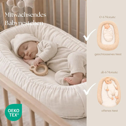 Babynest Musselin Beige - Mitwachsendes Kuschelnest aus atmungsaktivem Musselin
