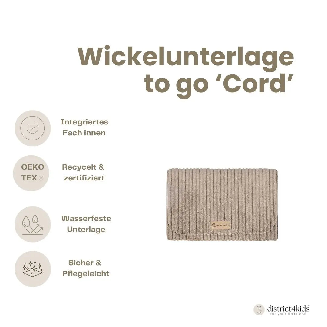 Windeltasche Cord mit Wickelunterlage - Praktische 2-in-1 Wickelunterlage für unterwegs