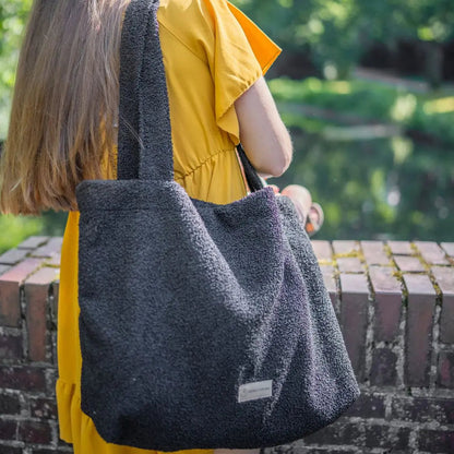 Mom Bag Bouclé Creme - Großer Teddy-Shopper für den Kinderwagen