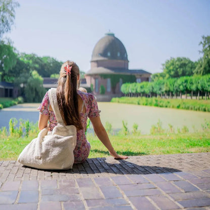 Mom Bag Bouclé Creme - Großer Teddy-Shopper für den Kinderwagen