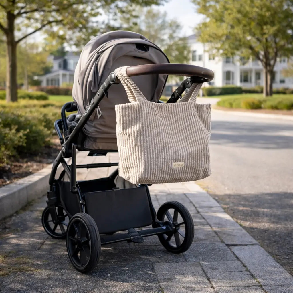 Mom Bag Cord Creme - Großer Cord-Shopper für den Kinderwagen