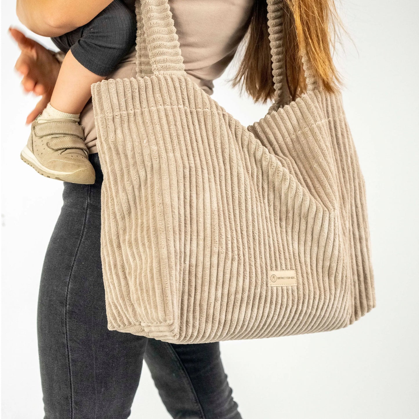 Mom Bag Cord Creme - Großer Cord-Shopper für den Kinderwagen