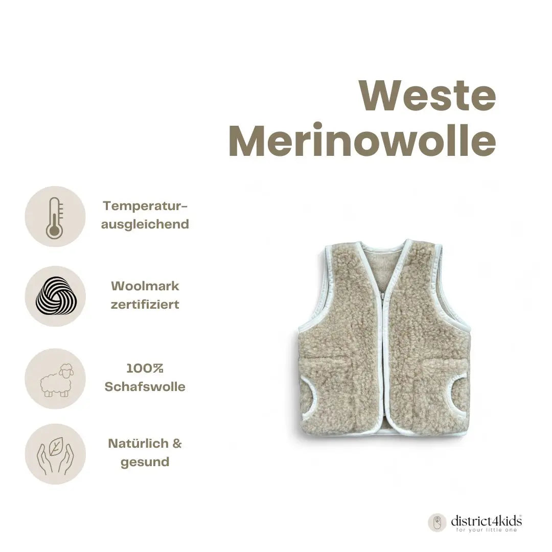 Kinderweste Merinowolle - Warme Merino-Weste mit Woolmark-Zertifikat