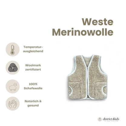 Kinderweste Merinowolle - Warme Merino-Weste mit Woolmark-Zertifikat