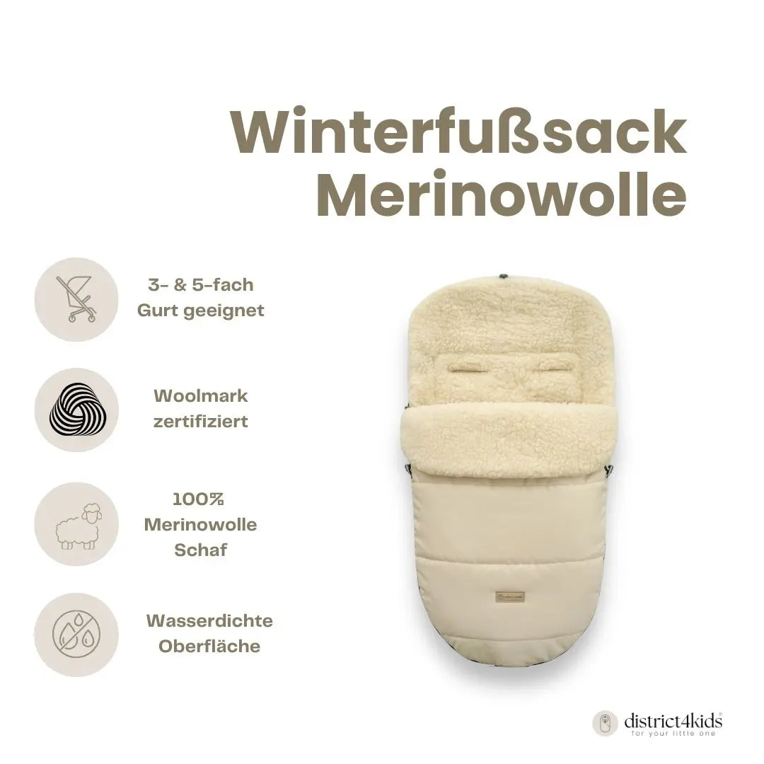 Winterfußsack Merino - Wasserdichter Baby-Fußsack mit Schafwollfutter für Kinderwagen & Schlitten