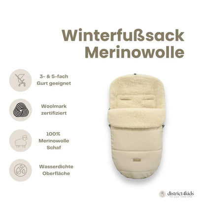 Winterfußsack Merino - Wasserdichter Baby-Fußsack mit Schafwollfutter für Kinderwagen & Schlitten