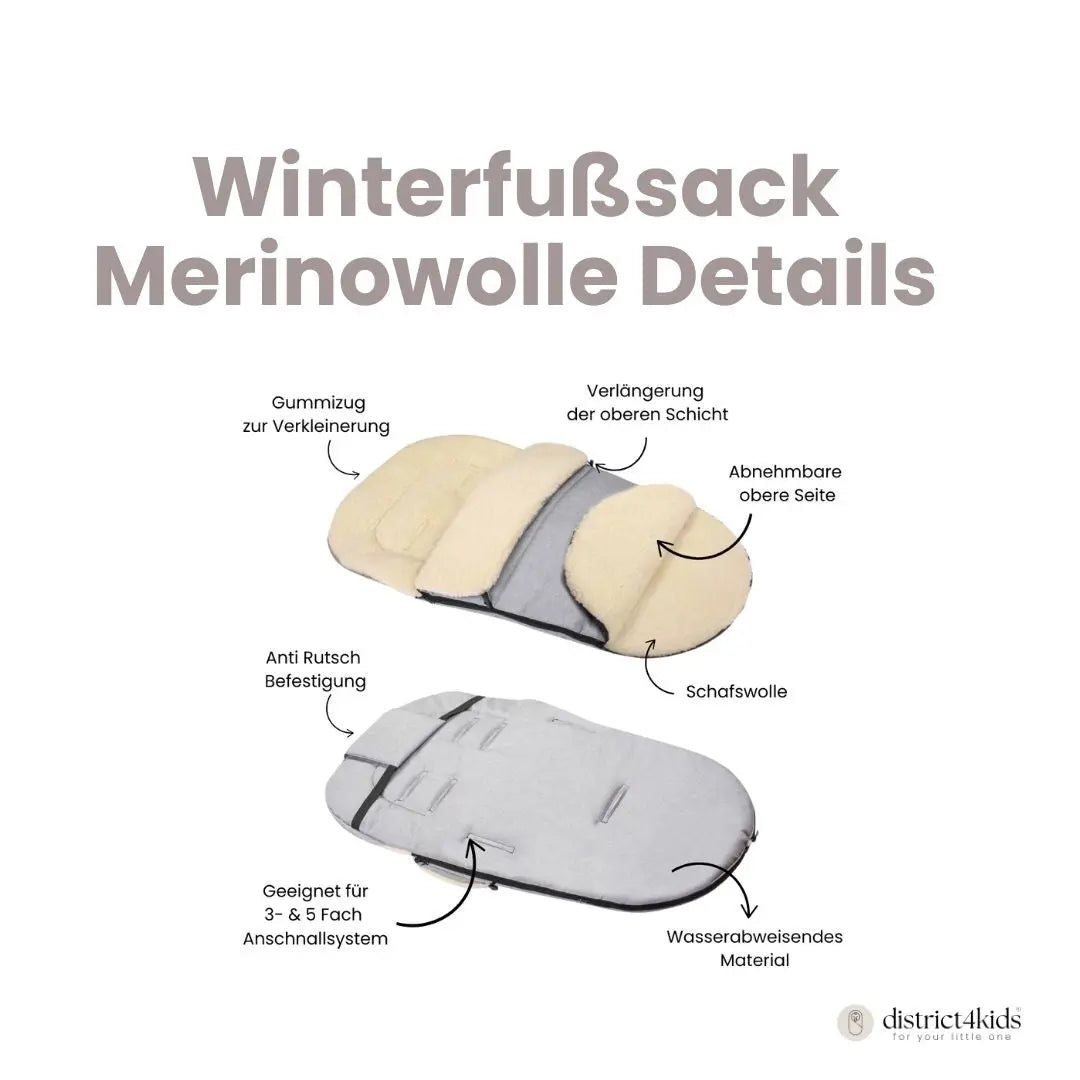 Winterfußsack Merino - Wasserdichter Baby-Fußsack mit Schafwollfutter für Kinderwagen & Schlitten