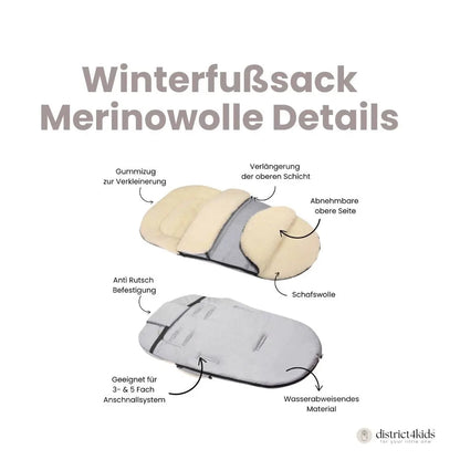 Winterfußsack Merino - Wasserdichter Baby-Fußsack mit Schafwollfutter für Kinderwagen & Schlitten
