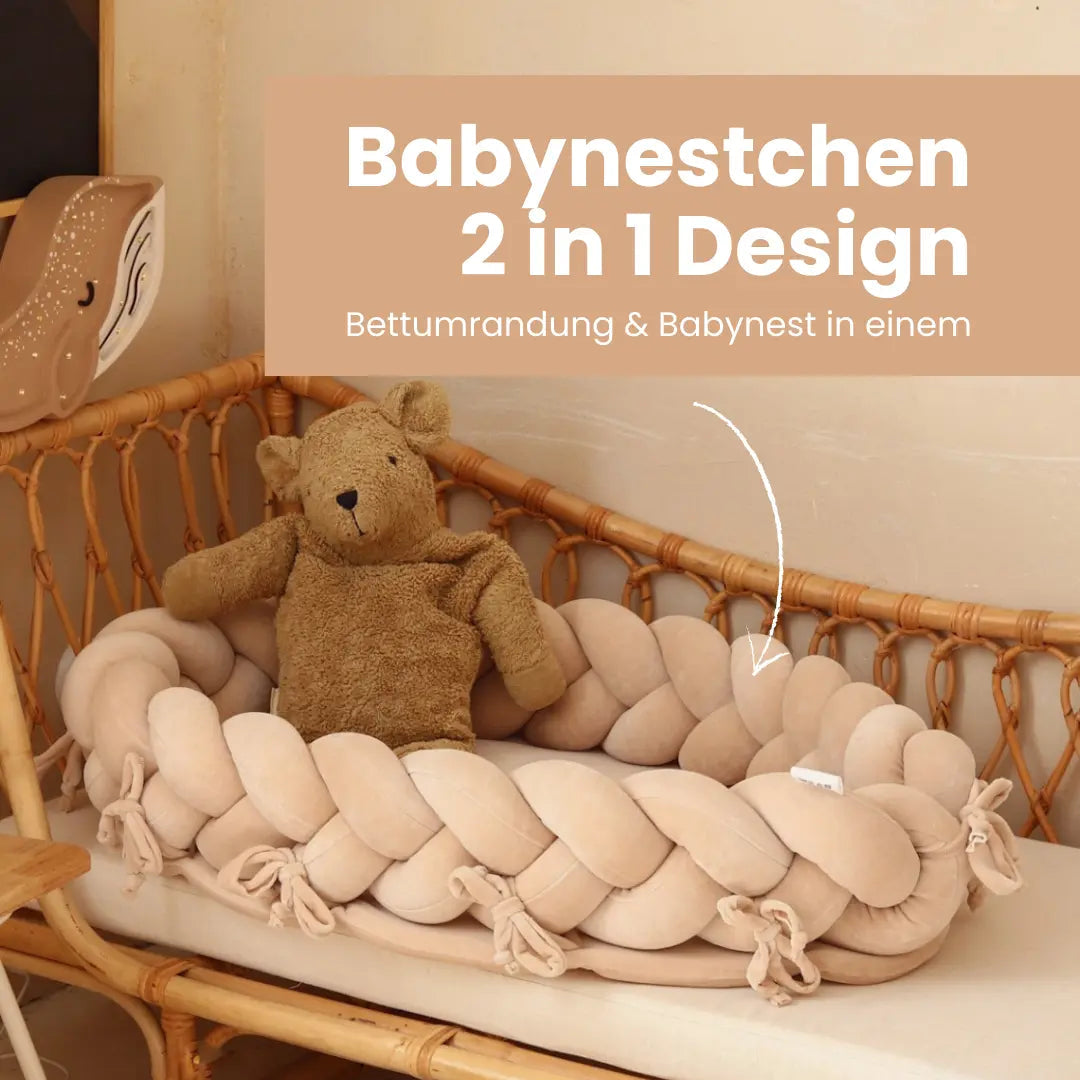 Babynest & Bettschlange 2in1 Velours - Mitwachsendes Kuschelnest & Bettumrandung