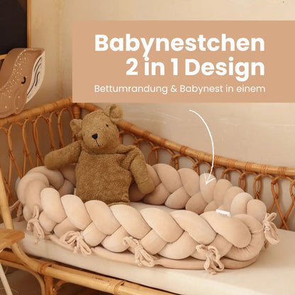 Babynest & Bettschlange 2in1 Velours - Mitwachsendes Kuschelnest & Bettumrandung