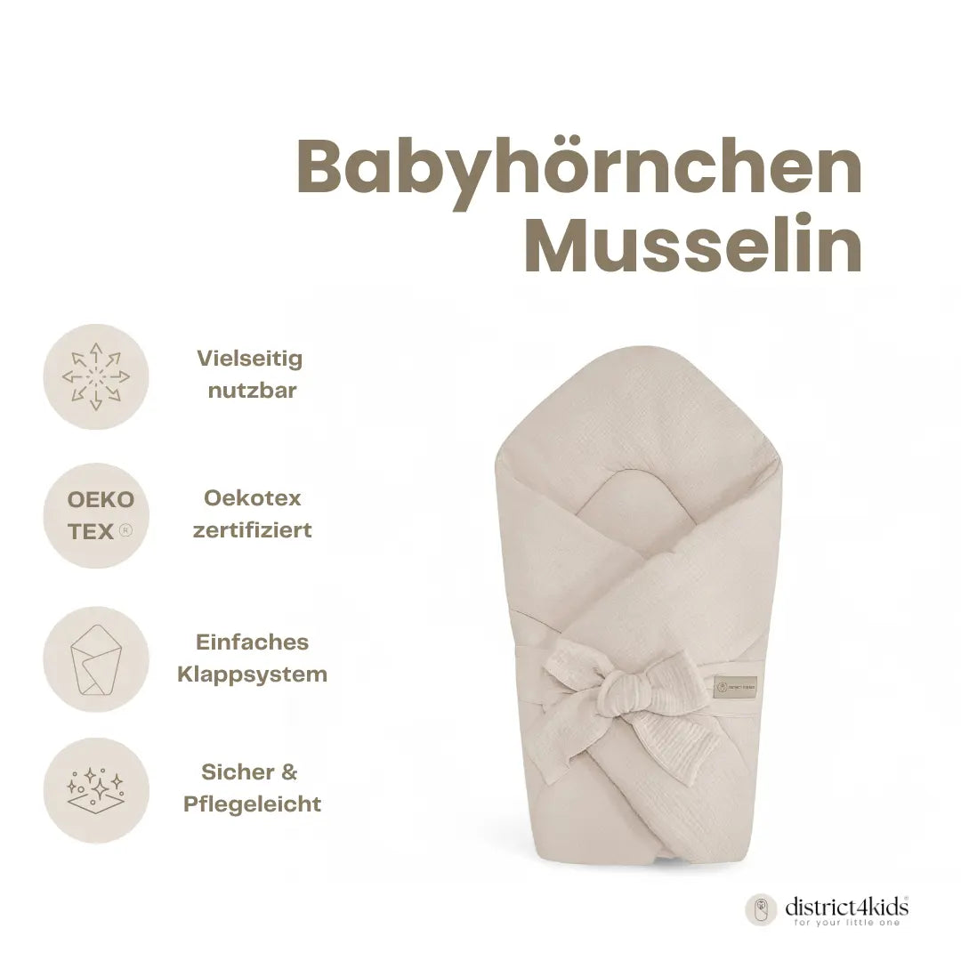Babyhörnchen Musselin - Weiche Einschlagdecke aus atmungsaktiver Baumwolle