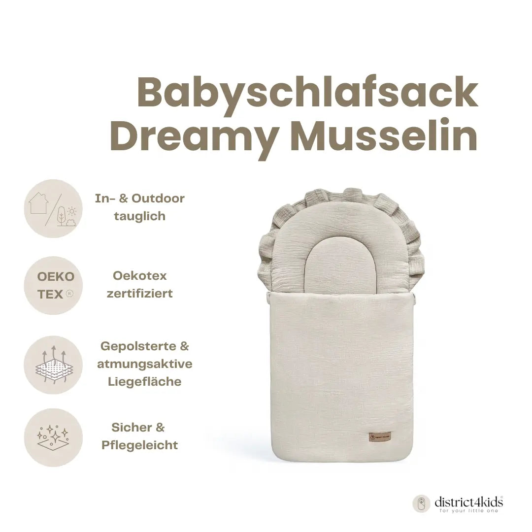 Babyschlafsack Dreamy Musselin - 2.5 TOG Ganzjahres-Schlafsack mit Rüschenkrone