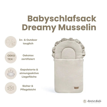 Babyschlafsack Dreamy Musselin - 2.5 TOG Ganzjahres-Schlafsack mit Rüschenkrone