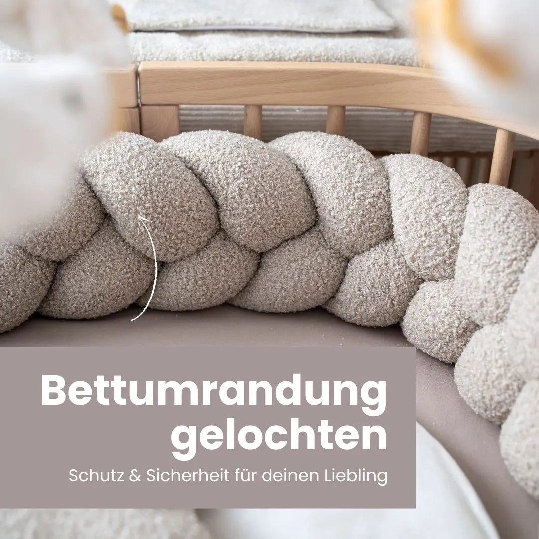 Bettschlange Bouclé geflochten - Weicher Teddy-Bettzopf fürs Baby- & Kinderbett
