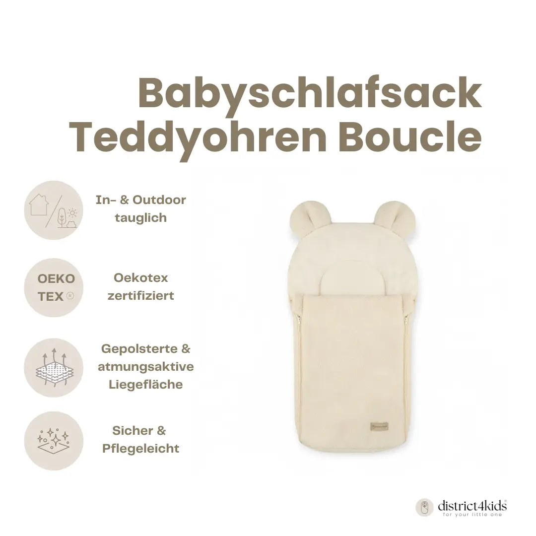 Babyschlafsack Teddyohren Bouclé - 2.5 TOG Ganzjahres-Schlafsack aus Bio-Baumwolle