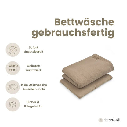 Kinderbettwäsche Musselin einfarbig - 2.5 TOG Bettwäsche-Set mit Kissen & Decke