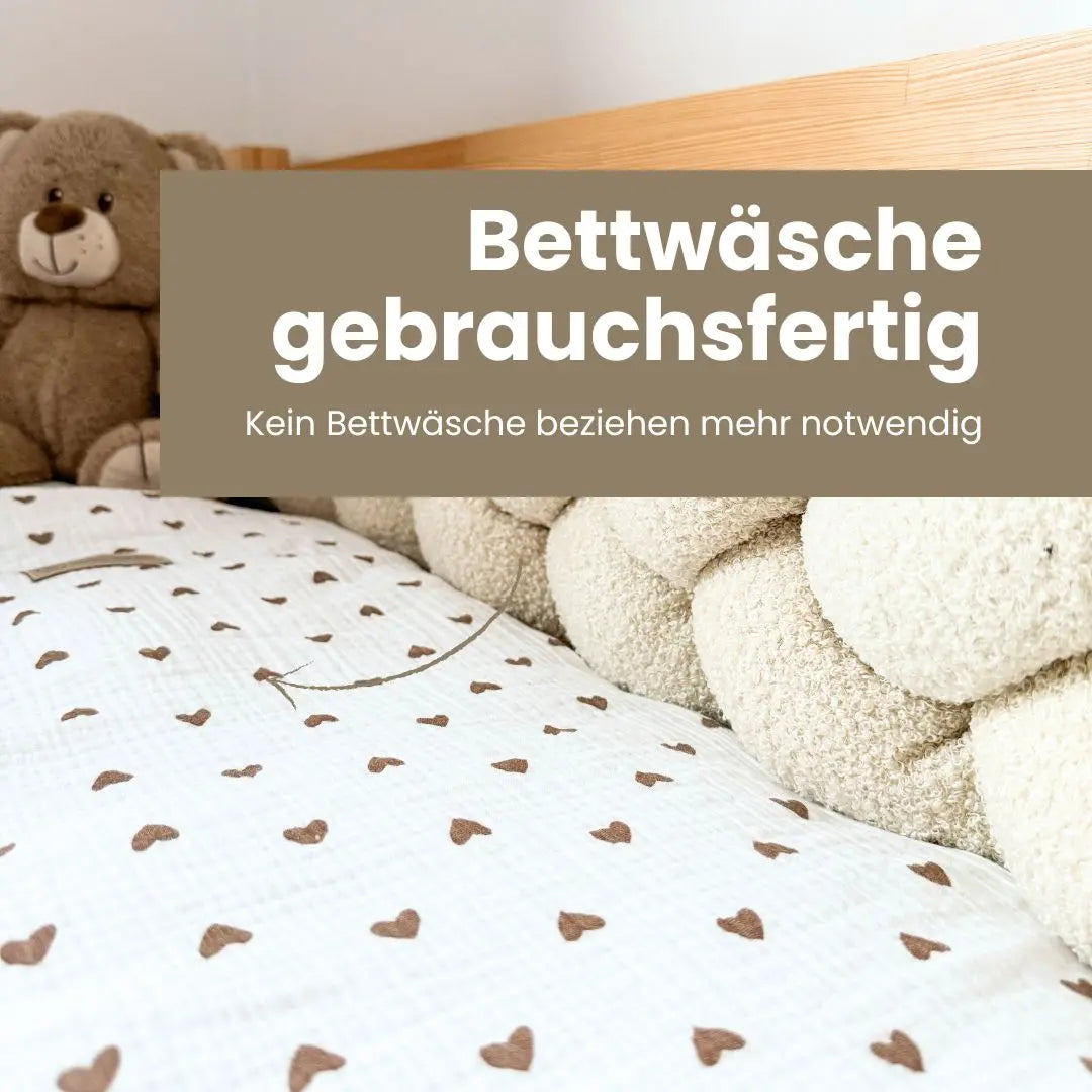 Kinderbettwäsche Musselin Herzen - 2.5 TOG Bettwäsche-Set mit Kissen & Decke
