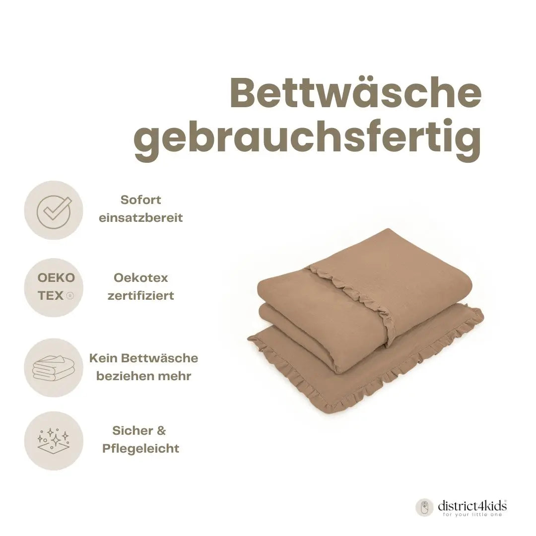 Kinderbettwäsche Musselin Rüschen - 2.5 TOG Bettwäsche-Set mit Kissen & Decke