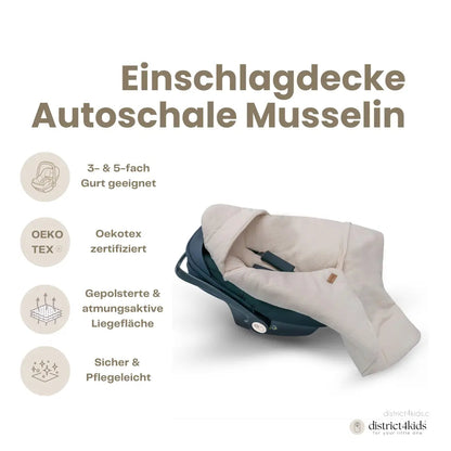 Einschlagdecke Musselin Babyschale - 2.5 TOG Ganzjahres-Decke für Maxi-Cosi, Cybex & Co.