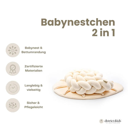 Babynest & Bettschlange 2in1 Velours - Mitwachsendes Kuschelnest & Bettumrandung